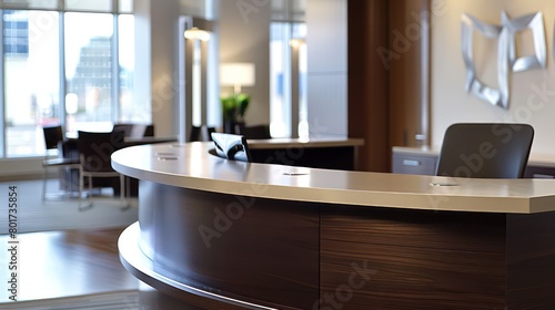 modern office wood reception desk   © STOCKYE STUDIO