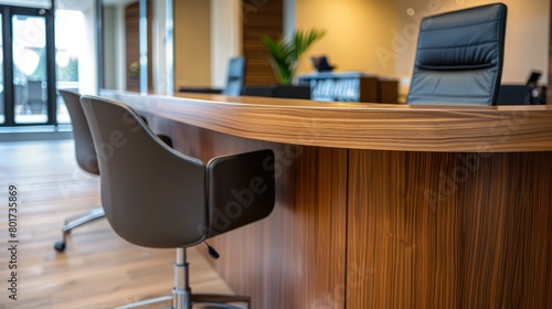 modern office wood reception desk   © STOCKYE STUDIO