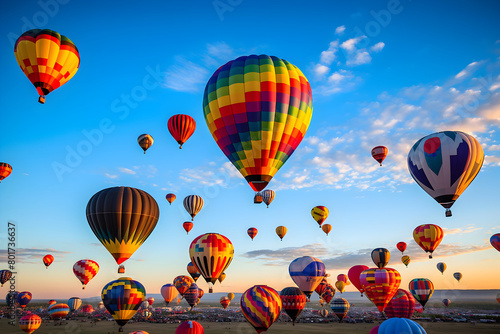 Hot air balloons fly over the city of Albuquerque, New Mexico.