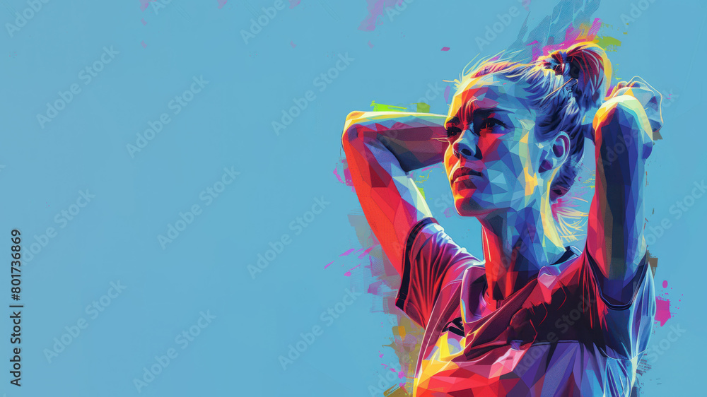 Obraz premium Colorful geometric form illustration of soccer player celebrating success