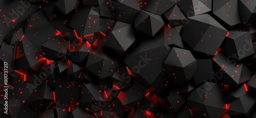  black geometric abstract shapes with red glowing  photo