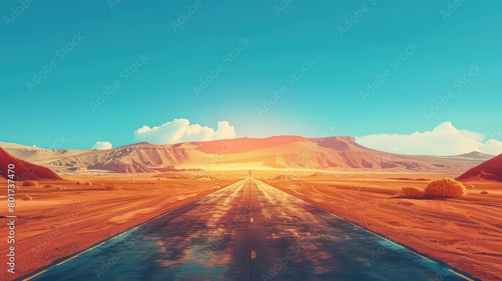 Fototapeta premium desert road highway, front sunlight, dry air warped by the heat