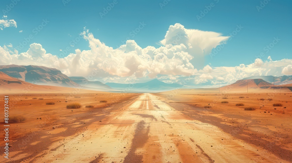 Fototapeta premium desert road highway, front sunlight, dry air warped by the heat