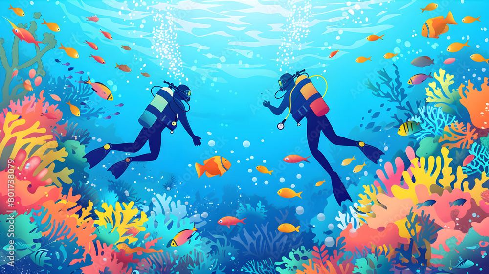 Obraz premium A fantastic diver in the ocean is exploring the ocean floor