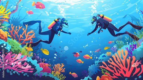 A fantastic diver in the ocean is exploring the ocean floor
