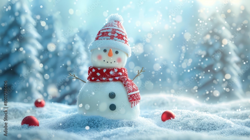 cute 3d snowman character winter holiday scene christmas decoration digital rendering