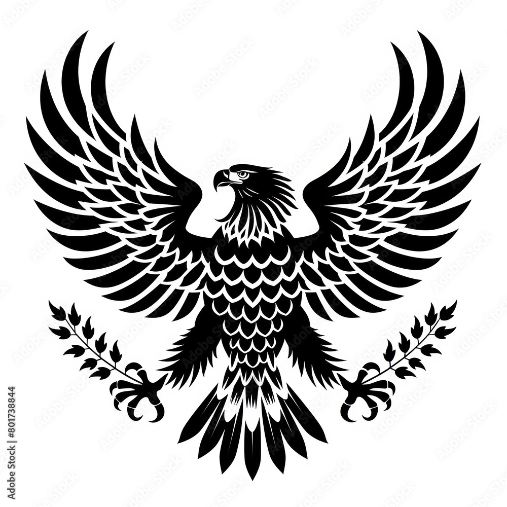  eagle silhouette black and white, on white background