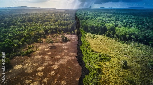 deforestations devastating divide natures delicate balance disrupted aerial environmental split image