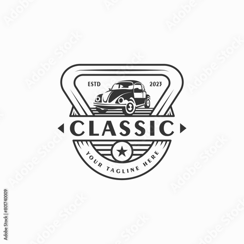 Vintage classic car badge logo design illustration
