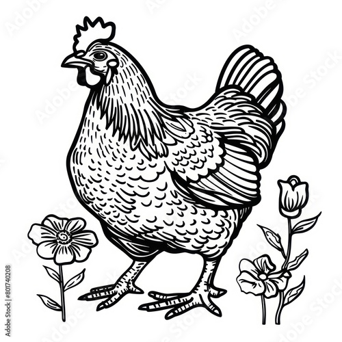 chicken line draw on white background