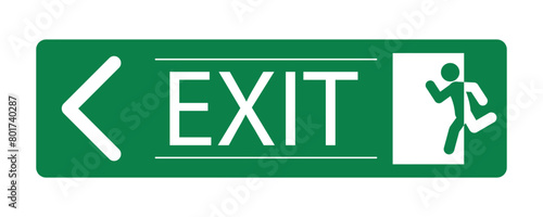 Isolated label sign emergency exit with running man pictogram in green rectangle format