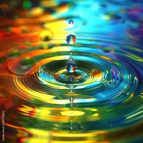 color particles spread out in circles ripples of a drop of water