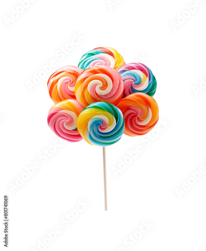 An assortment of colorful spiral lollipops with various swirl patterns, isolated on a transparent background. Generative AI © Breyenaiimages
