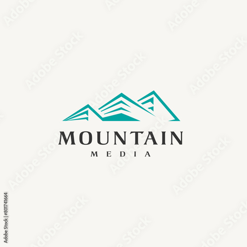 modern mountain peak minimalist logo design for media