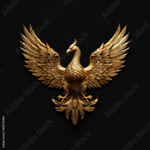 dark gold metal phoenix on a black background  © STOCKYE STUDIO