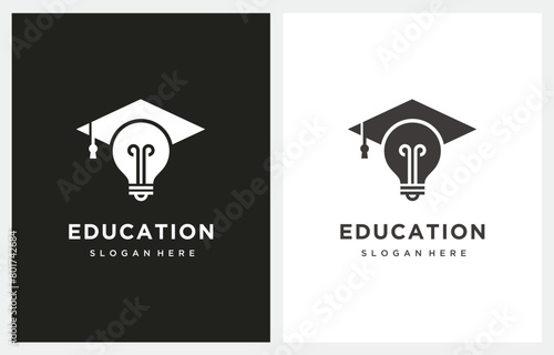 Light Bulb and Graduation Cap Education logo design icon vector
