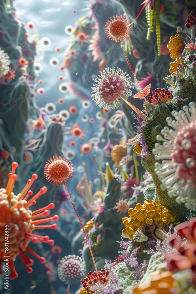 A beautiful underwater scene with a variety of colorful corals and other sea life. A beautiful underwater scene with a variety of colorful corals and other sea life.