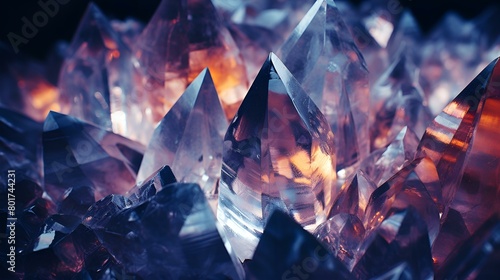  A captivating image of crystals, intricately arranged on a dark background photo