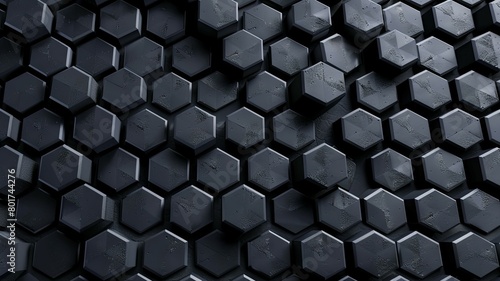 Hexagonal black textured background - An engaging black hexagonal pattern with textured surfaces presenting an abstract geometric aesthetic