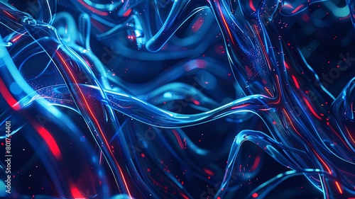 Abstract background of flowing blue and red lines - Artistic abstract with flowing lines and a mix of blue and red hues representing movement and energy in a fluid environment