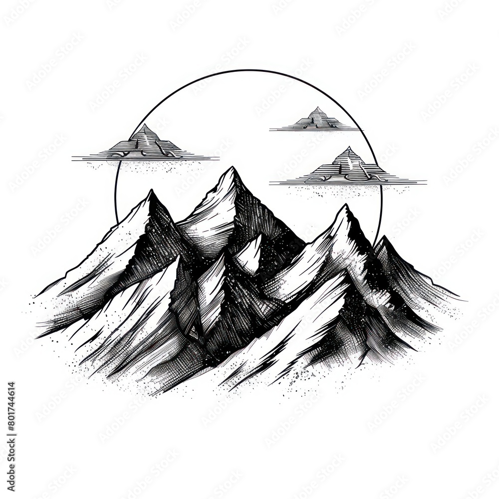 hand drawn mountain range as a logo on a white background