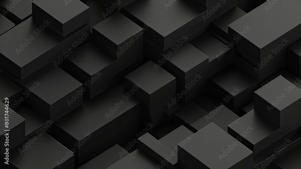 Aerial view of black cubic pattern - Overhead perspective of a complex cubic black pattern showing depth and abstract concept Aerial view of black cubic pattern - Overhead perspective of a complex cubic black pattern showing depth and abstract concept
