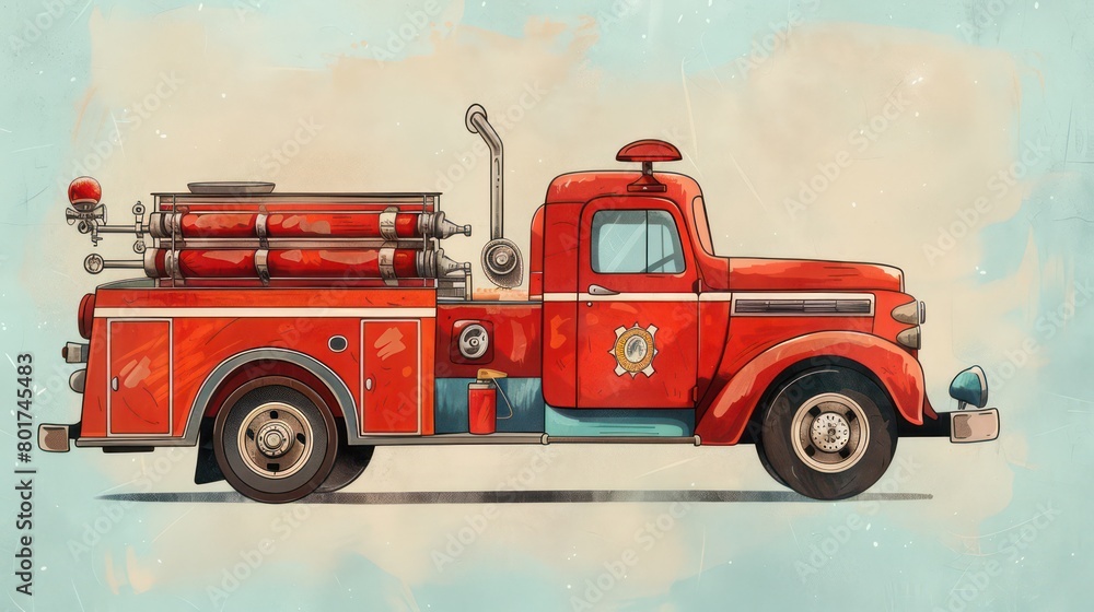 old dirty fire truck on white background