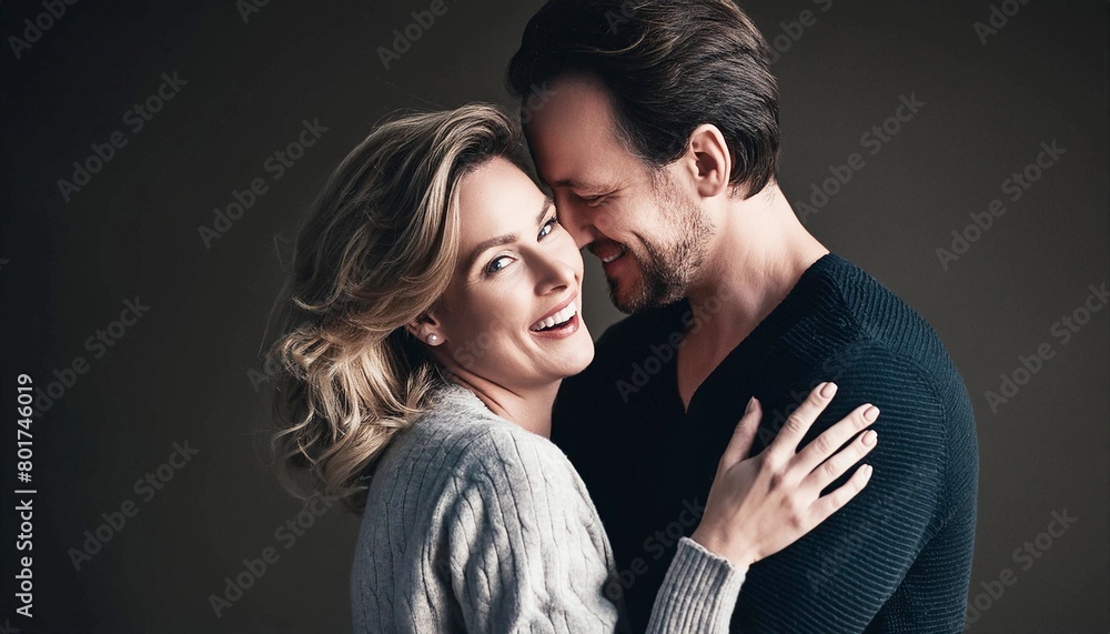 Beautiful happily loving man and woman married couple, healthy romantic relationship, loved and valued partner falling in love Beautiful happily loving man and woman married couple, healthy romantic relationship, loved and valued partner falling in love