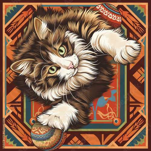 vector graphic Maine Cooncat Use treat balls or puzzles to make your cat work for treats, encouraging physical and mental activity, Small pattern and turn around and come back, sur photo