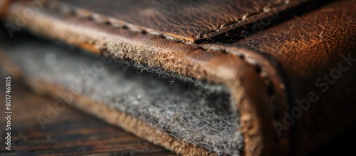 A close up of a leather case showing a small hole in the material photo
