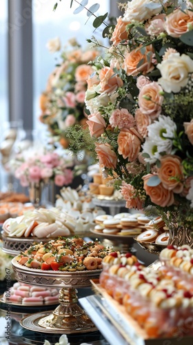 Elegant Wedding Buffet with Custom Floral Decorations  Luxury Catering Setup