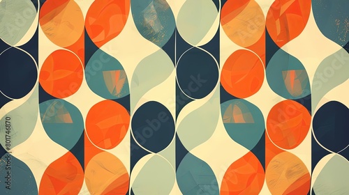 a colorful wall adorned with a pattern of circles, including orange, blue, and green