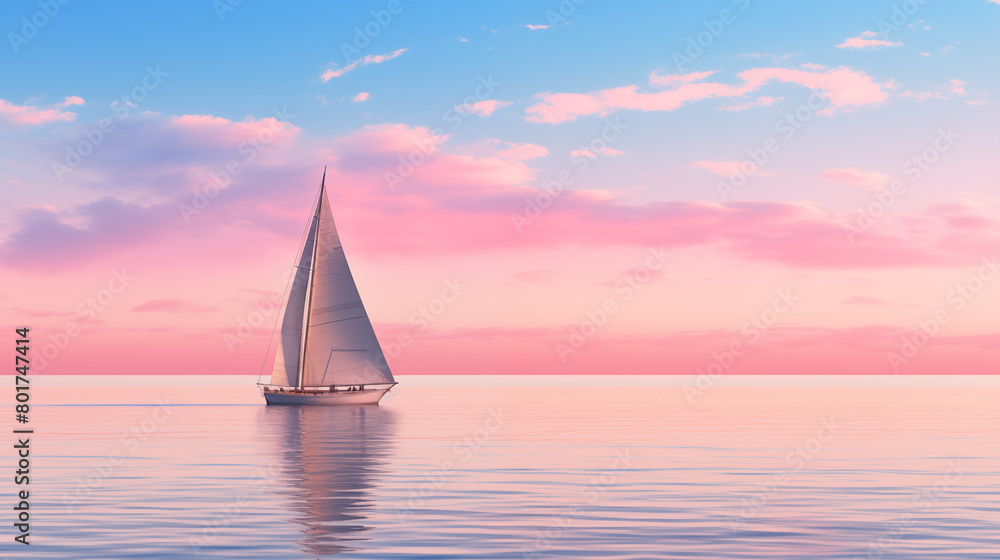 A long shot of sailing boat on clean pastel