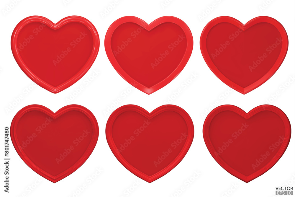 Set of decorative red hearts. Red Heart Shaped Frame. 3d realistic red gloss plastic heart with rim. Elements for Valentines Day, Wedding, Birthday, Anniversary, Mothers Day decoration. Set of decorative red hearts. Red Heart Shaped Frame. 3d realistic red gloss plastic heart with rim. Elements for Valentines Day, Wedding, Birthday, Anniversary, Mothers Day decoration.