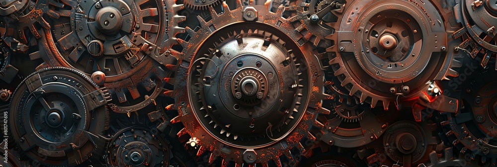 a large clock stands amidst a sea of metal gears a large clock stands amidst a sea of metal gears