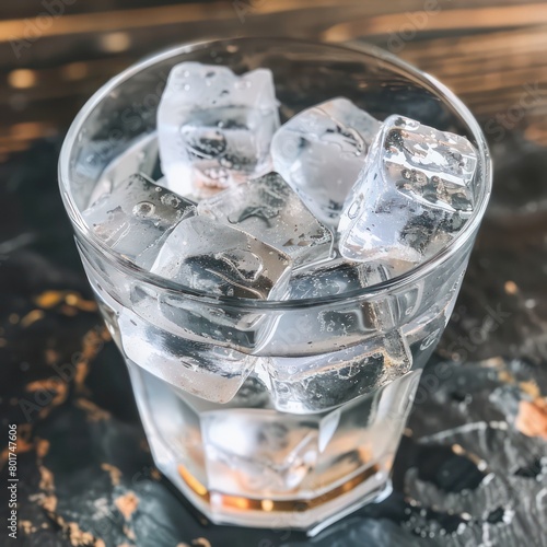 ice cold water with ice cubes 