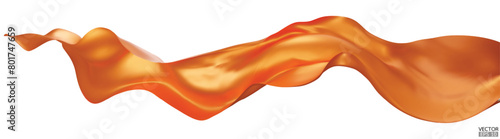 Flying orange silk textile fabric flag background. Smooth elegant orange Satin Isolated on white Background for grand opening ceremony. Flying orange silk vertical image. 3d vector illustration