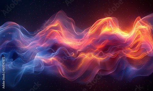 Abstract background with colorful glowing waves and smoke, in the digital art style