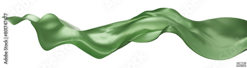Flying green silk textile fabric flag background. Smooth elegant green Satin Isolated on white Background for grand opening ceremony. Green curtain. 3d vector illustration