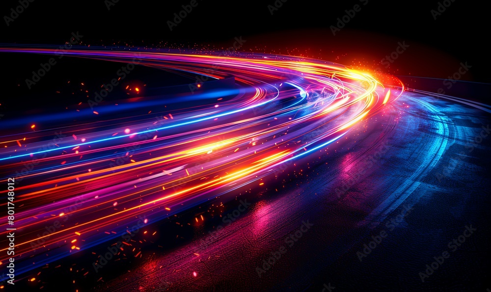 Abstract background with colorful light streaks on a dark black backdrop, with fast speed motion blur in a night city or of digital technology concept A highspeed road or speedway race background Abstract background with colorful light streaks on a dark black backdrop, with fast speed motion blur in a night city or of digital technology concept A highspeed road or speedway race background