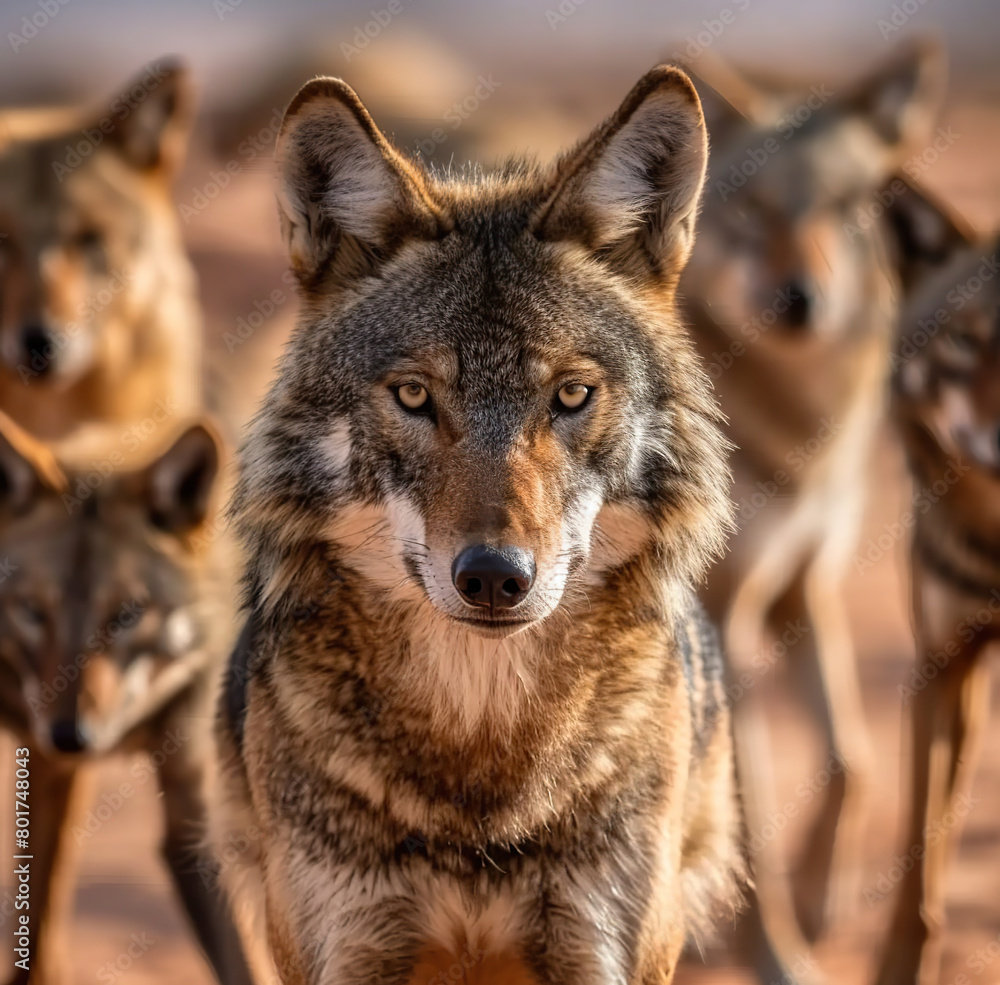 Naklejka premium Arabian Wolf Canis Lupus Arabs Staring on the Camera