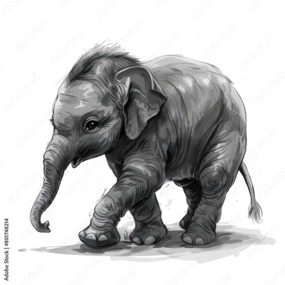 elephant draw line design, black and white, white background