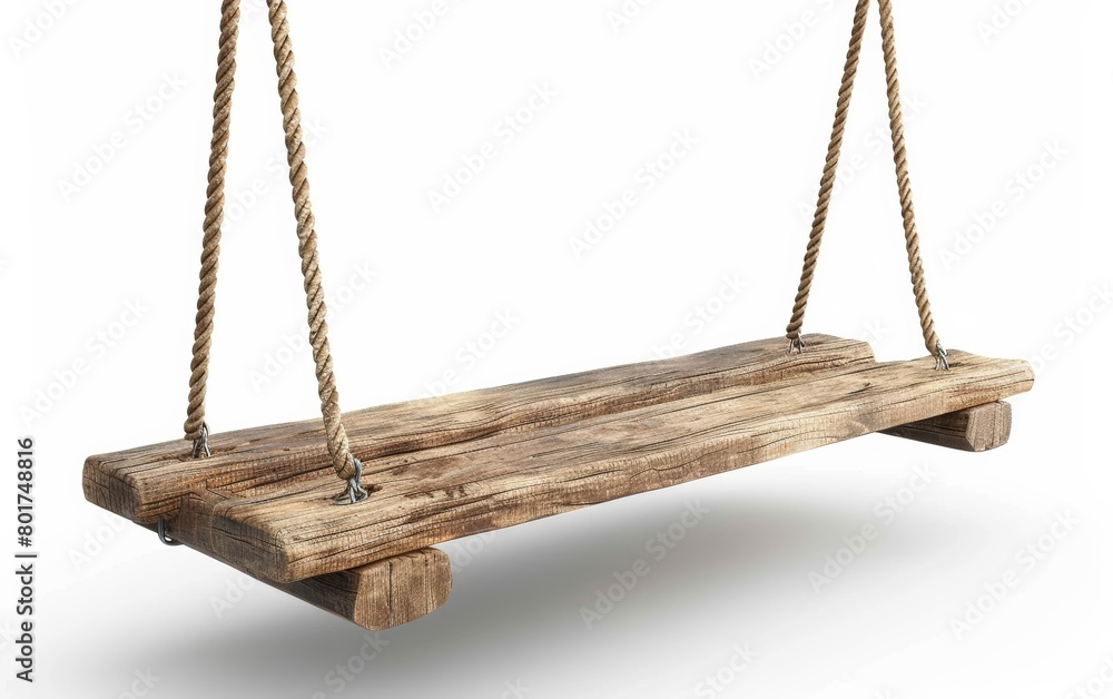 A wooden swing set against a blank white backdrop A wooden swing set against a blank white backdrop