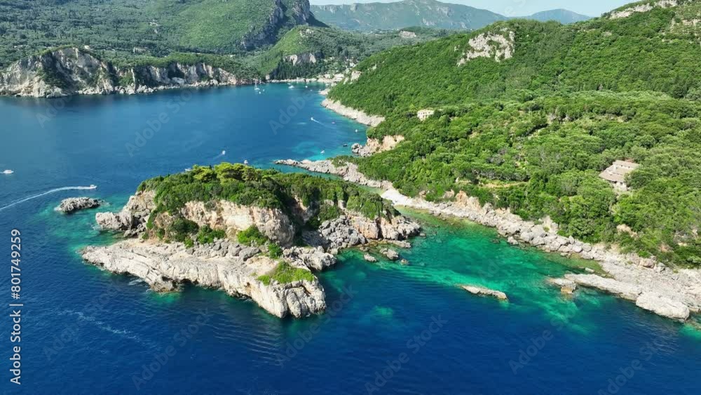 Limni beach glyko in corfu, greece, showcasing turquoise waters and lush greenery, aerial view Limni beach glyko in corfu, greece, showcasing turquoise waters and lush greenery, aerial view