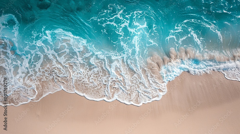 Observe an aerial photograph of a sandy shore, showcasing the delicate details and formations sculpted by the peaceful movement of the ocean's tide.