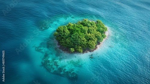 Aerial view of a tropical island surrounded by ocean