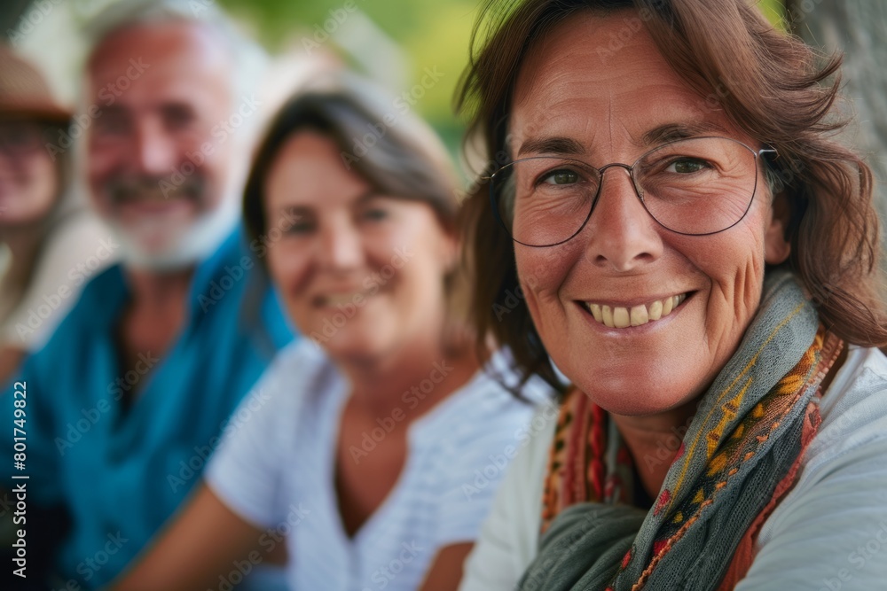 Portrait of a smiling senior couple with friends in the background. Portrait of a smiling senior couple with friends in the background.
