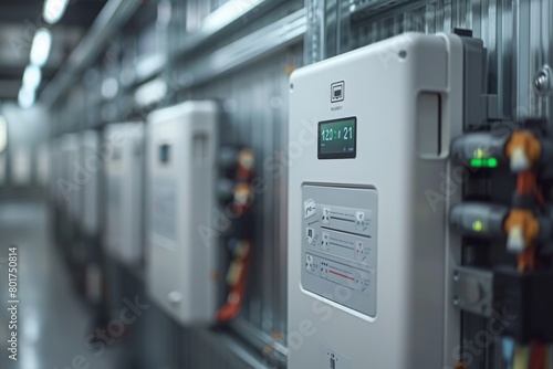 Focused image of a network power supply unit in a data center, Concept of data management and power distribution photo