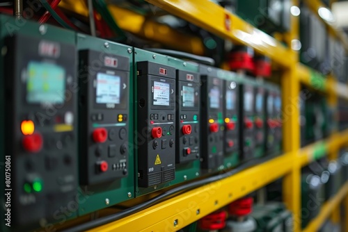 Industrial voltage stabilizers in a row, Concept of power control and electrical stability in industry photo
