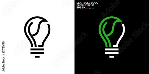 Vector design template of a bulb logo combined with leaves. Eco, energy, electric, icon symbol EPS 10